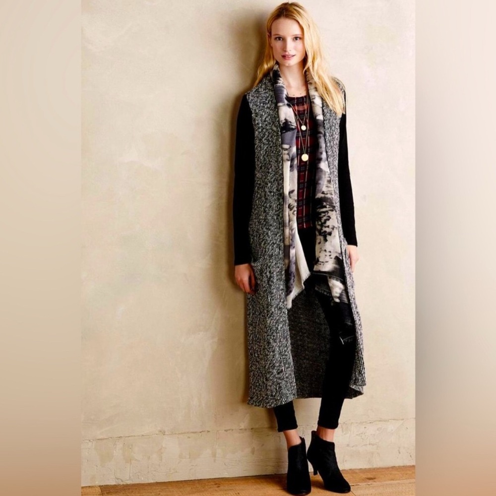 Anthropologie Dolan Left Coast Stratus Duster Sweater Black and White Knit Large